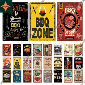 BBQ Nation: Vintage Style BBQ Zone Rusted Tin Signs