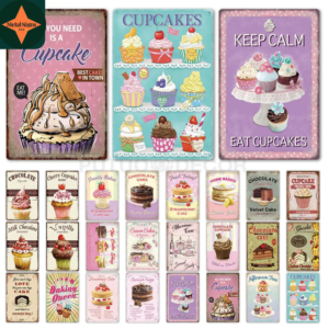 Curated Dessert Delights: Vintage Cake Metal Poster Plaque for Dessert Lovers