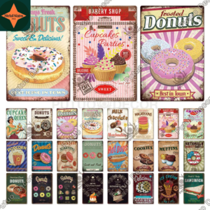 Sweet Donut Paradise: Vintage Donuts Dessert Metal Tin Sign for Donut Enthusiasts