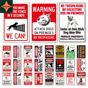 Vintage Warning Beware of Dog Tin Signs - Protect Your Home and Property