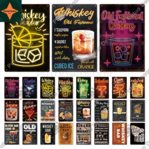 Vintage Whiskey Lounge: Vintage Style Old Fashioned Metal Signs for Whiskey Lovers
