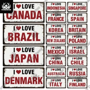 Love Countries Licenses Plate Tin Sign Plaque Metal Vintage Wall Art Decor for Living Room Door Club Garage