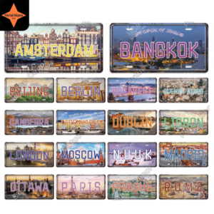 Capital City Licenses Plate Metal Sign Plaque Metal Vintage Tin Sign for Restaurant Bar Pub Cafe Man Cave Decoration
